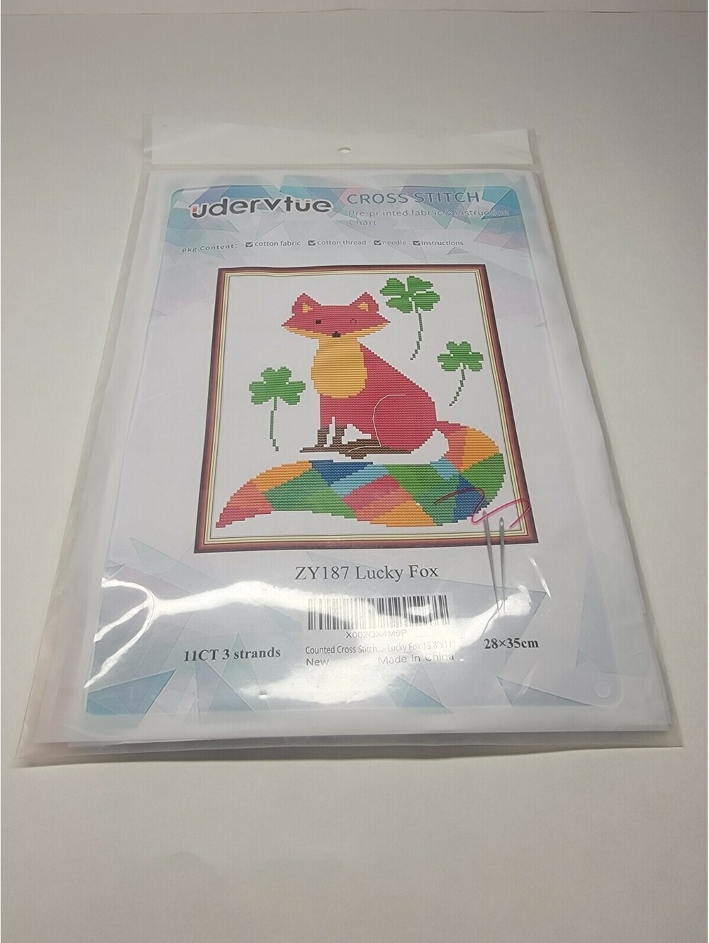 Udervtue Pre-Printed Cross Stitch Kit Lucky Fox Kit 13” X 11”
